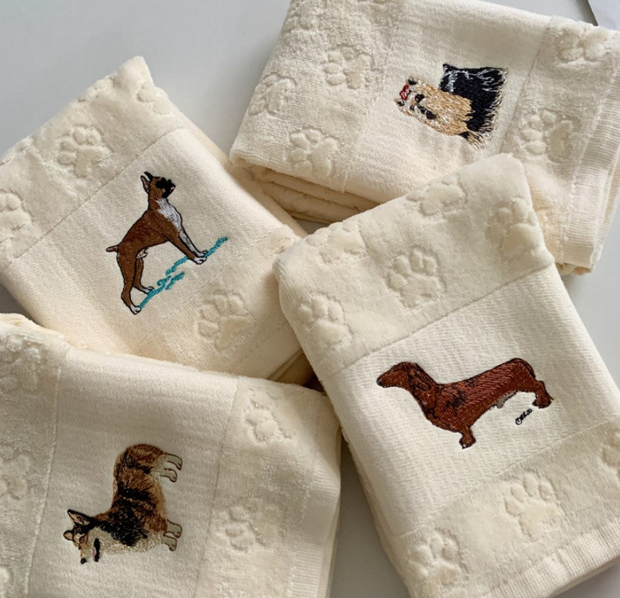 Embroidered Dog Hand Towel