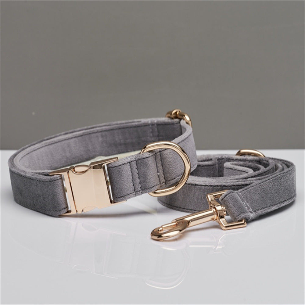 Velvet Personalized Dog Collar Leash Set With Bow