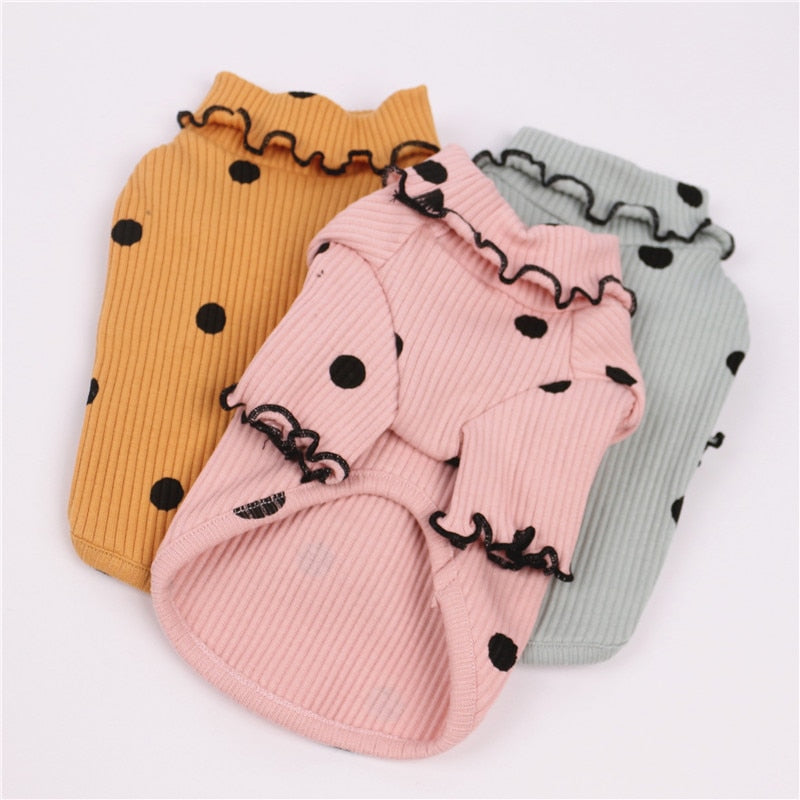 Ribbed Dog Turtleneck with Polka Dot Pattern