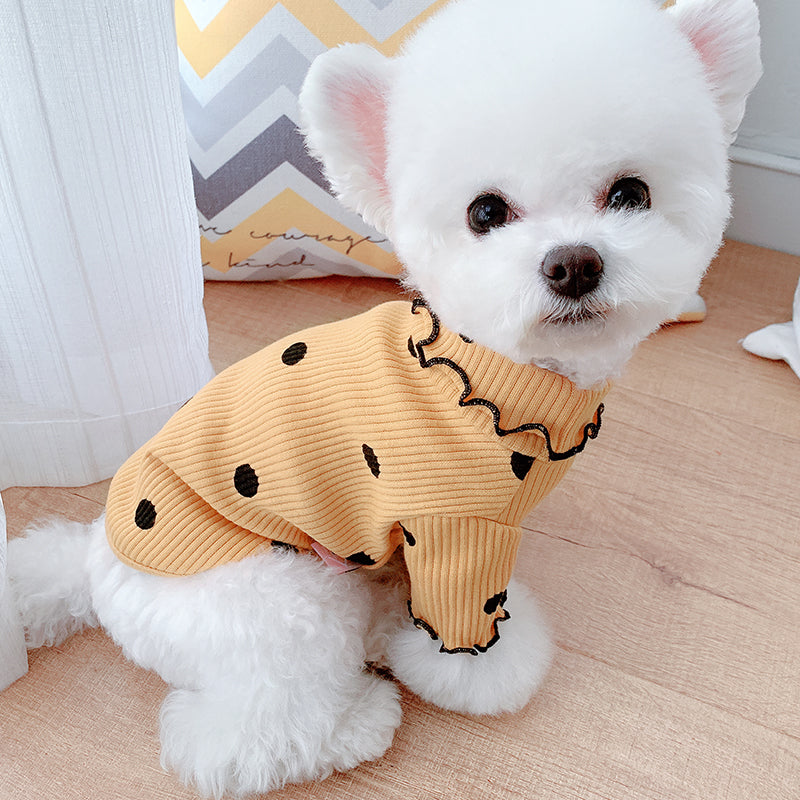Ribbed Dog Turtleneck with Polka Dot Pattern
