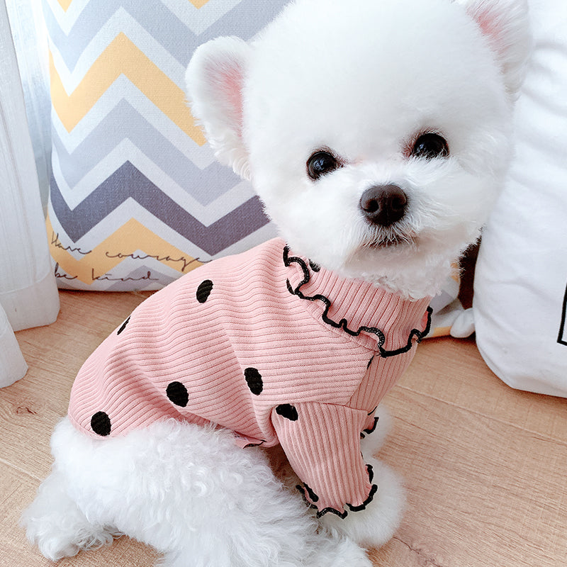 Ribbed Dog Turtleneck with Polka Dot Pattern