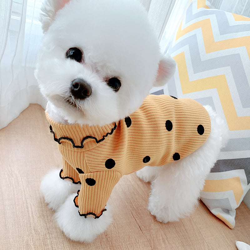 Ribbed Dog Turtleneck with Polka Dot Pattern