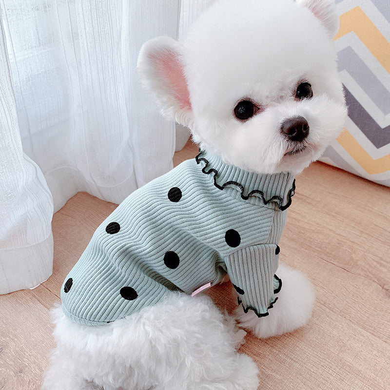 Ribbed Dog Turtleneck with Polka Dot Pattern