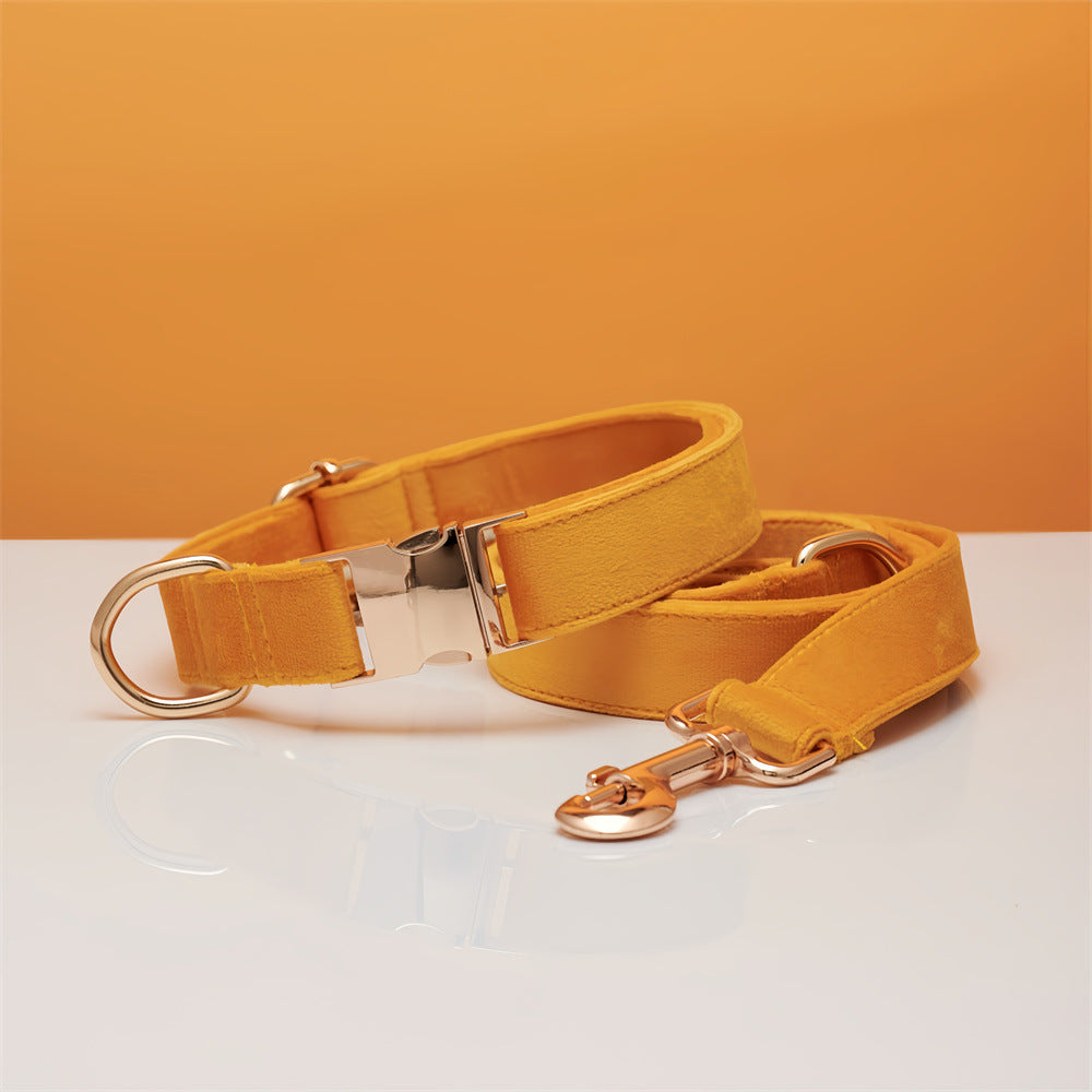 Velvet Personalized Dog Collar Leash Set With Bow