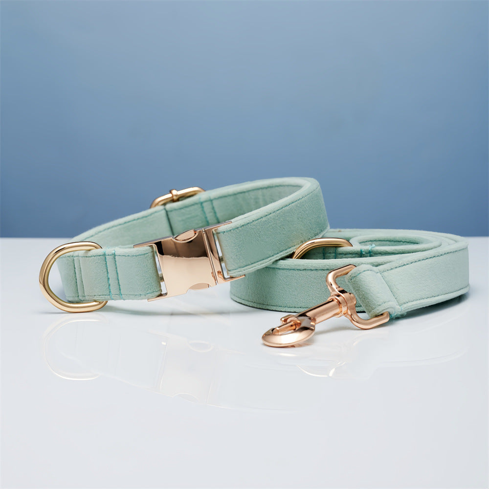 Velvet Personalized Dog Collar Leash Set With Bow