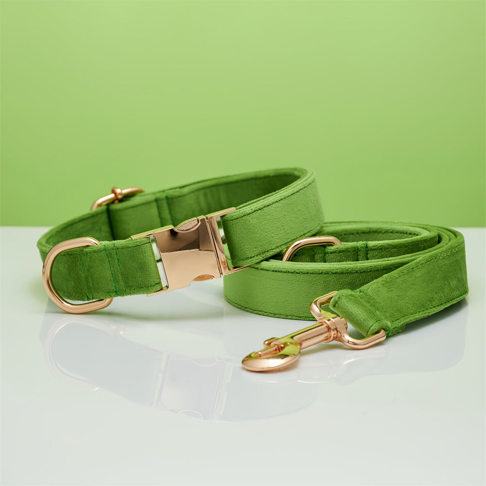 Velvet Personalized Dog Collar Leash Set With Bow