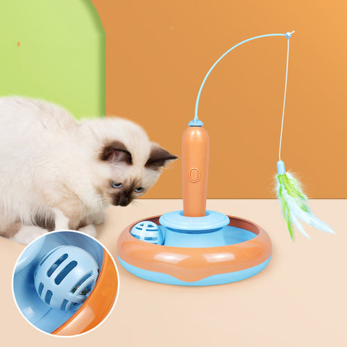 2-in-1 Interactive Cat Toy – Feather Turntable for Self-Play