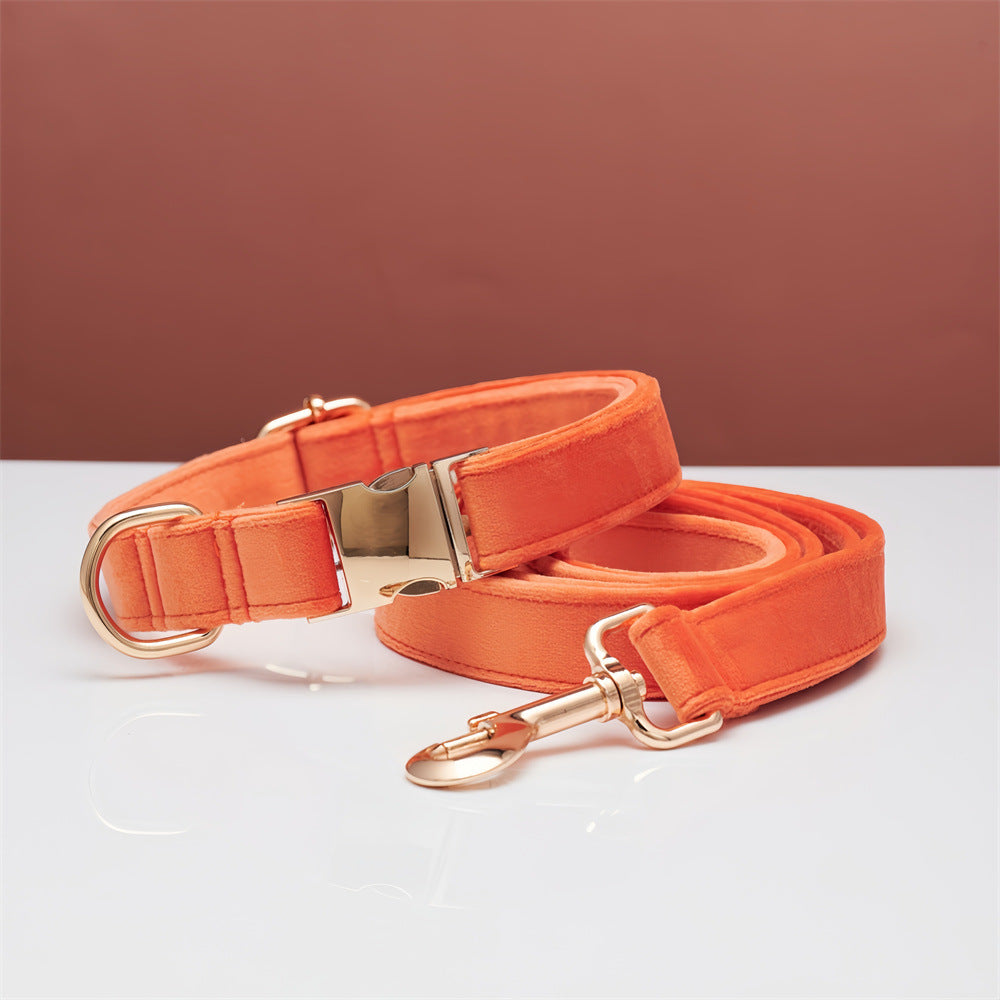 Velvet Personalized Dog Collar Leash Set With Bow