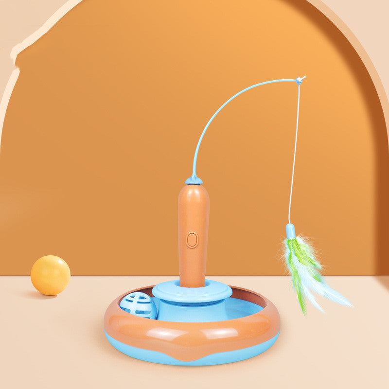 2-in-1 Interactive Cat Toy – Feather Turntable for Self-Play